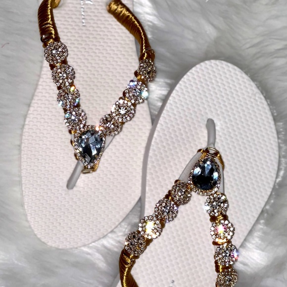 Crystal Beach Flip Flops/sandals, Rhinestone Bling Shoes Size 5 1/2- 6 Old Navy - Picture 14 of 15